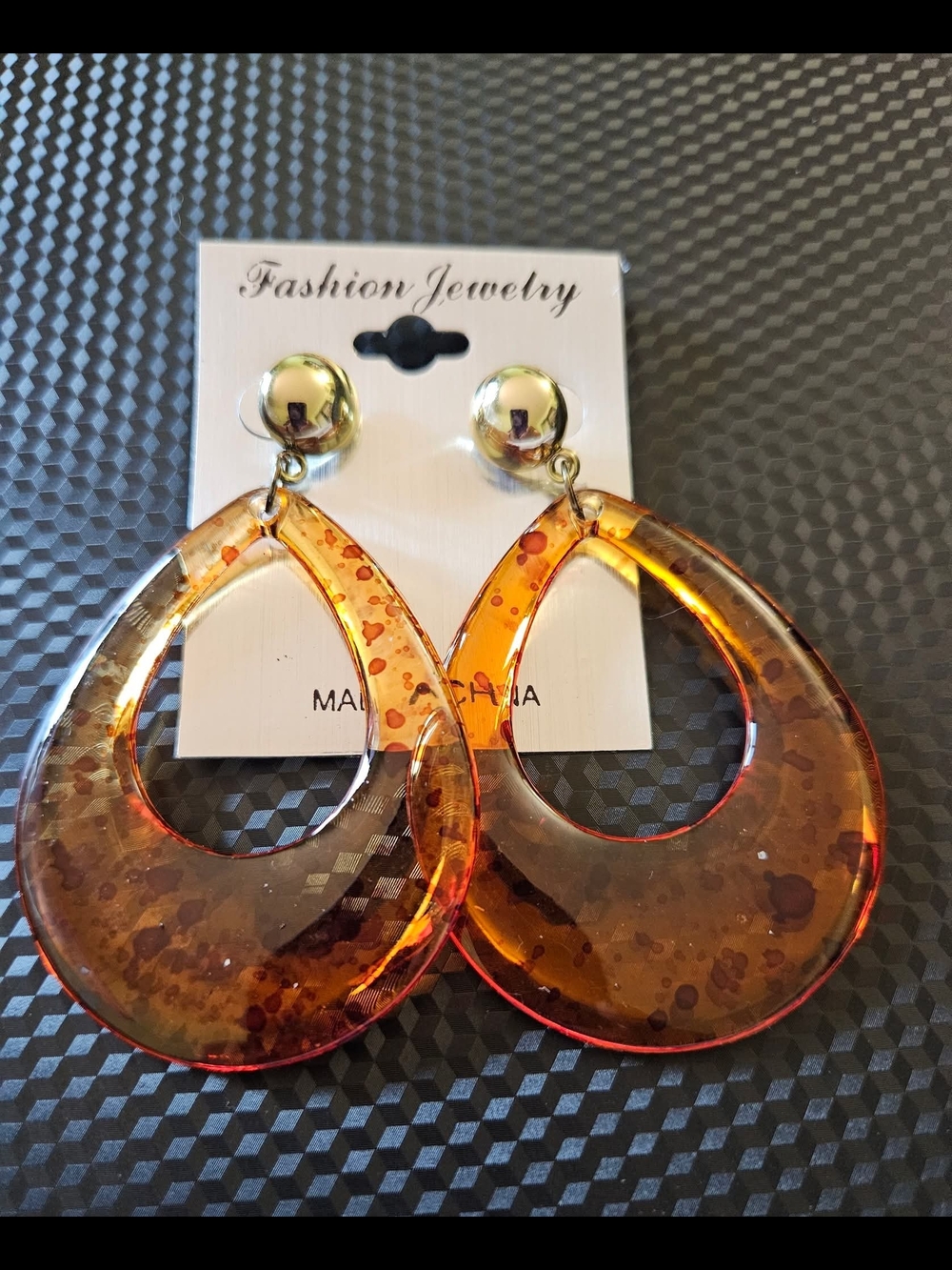 Fashion Jewelry Amber Teardrop Resin Dangle Earrings